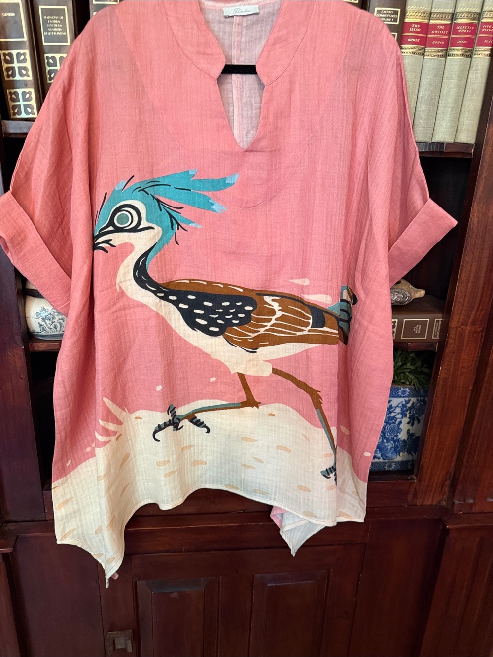 I love linen  Coral Bird-Print Pet Bird Tunic new never worn could be 2x